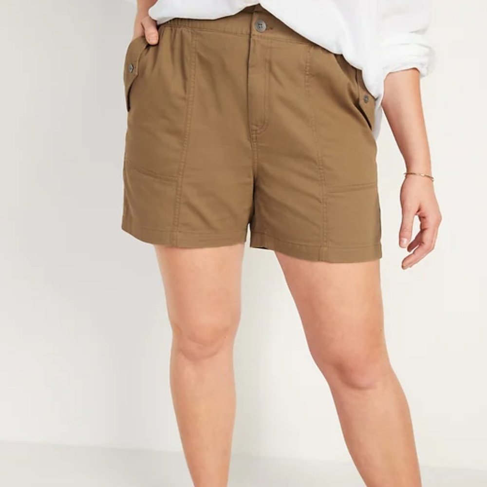 High-Waisted Twill Utility Shorts